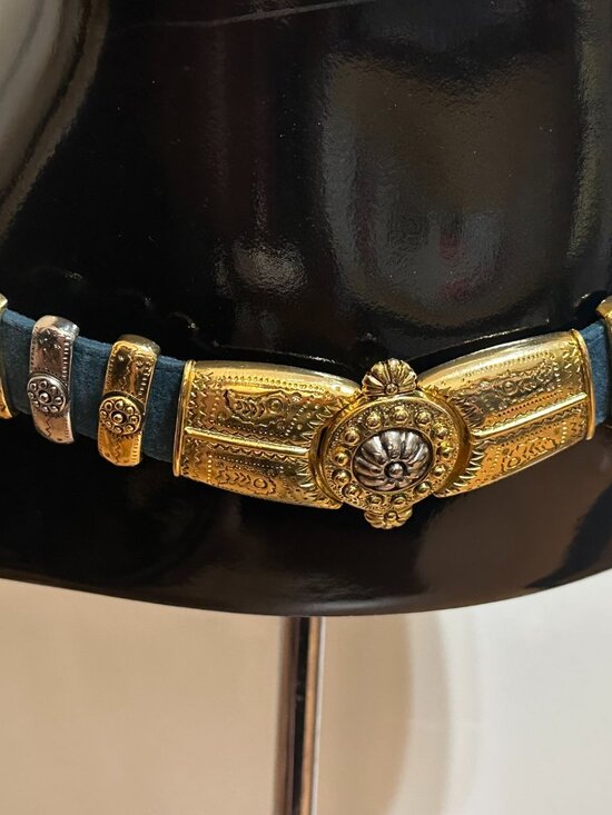 Doncaster Green Suede Belt with Gold/Silver Color Buckle, MED main image 6